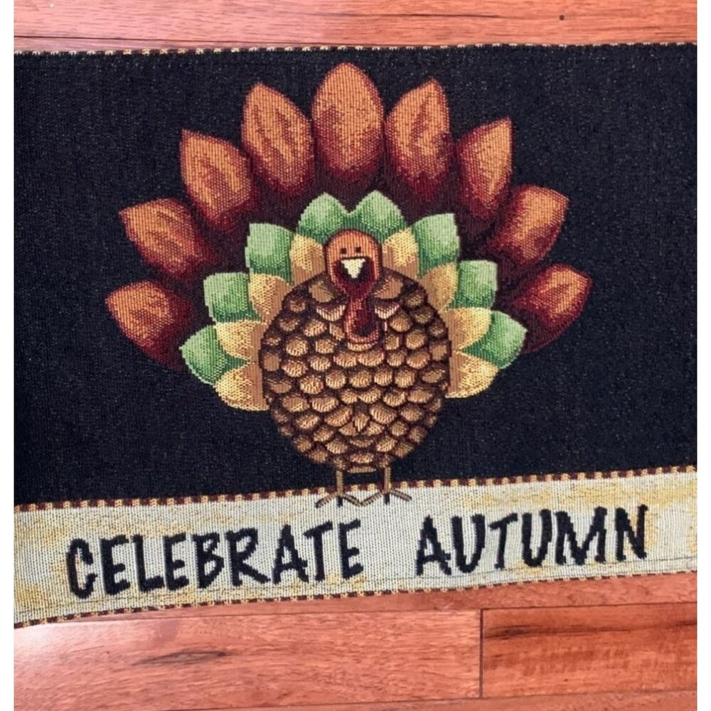 Thanksgiving Turkey Table Runner 70"x13" Celebrate Autumn Tapestry Fall Decor